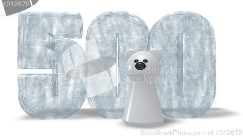 Image of frozen number five hundred and polar bear - 3d rendering