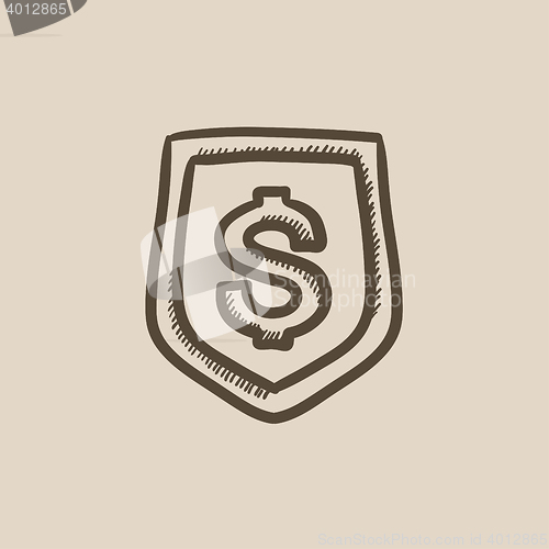 Image of Shield with dollar symbol sketch icon.