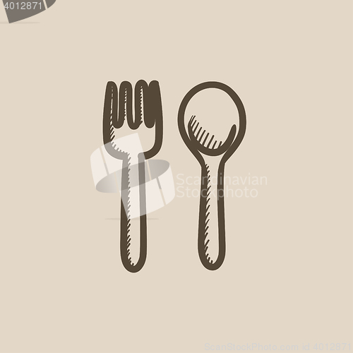 Image of Spoon and fork sketch icon.