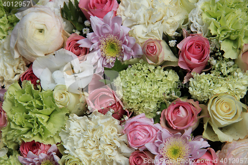Image of Pink, green and white bridal arrangement