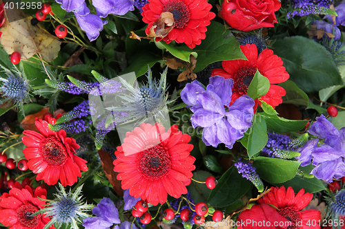 Image of Flower arrangement in red and blue