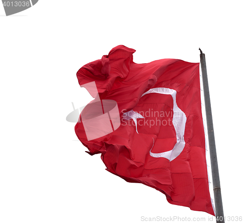 Image of Waving in wind flag of Turkey on flagpole