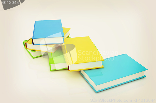 Image of colorful real books. 3D illustration. Vintage style.