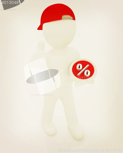 Image of Best percent! 3d man in a red peaked cap keeps the most benefici