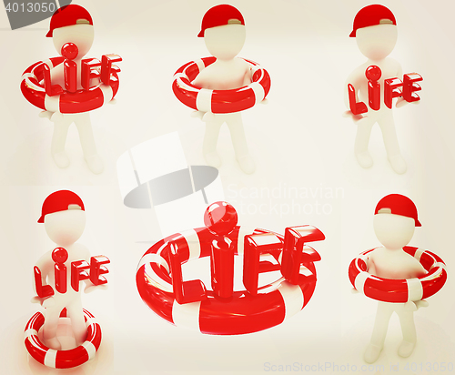 Image of Set. Concept of life-saving with 3d man.3d illustration . 3D ill