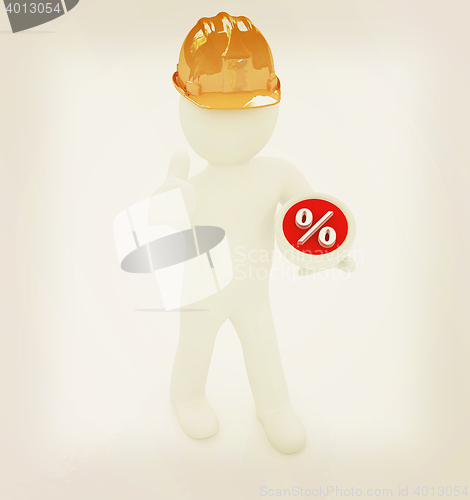 Image of 3d man in a hard hat with thumb up presents best percent. 3D ill