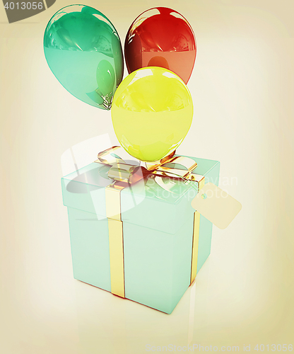 Image of Gift box with balloon for summer . 3D illustration. Vintage styl