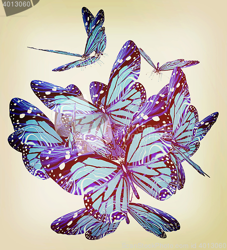 Image of Butterflies. 3D illustration. Vintage style.