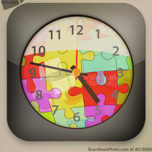 Image of Colorful mosaic clock icon . 3D illustration. Vintage style.