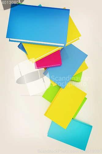 Image of colorful real books. 3D illustration. Vintage style.