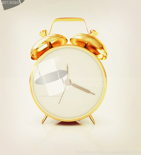 Image of Gold alarm clock . 3D illustration. Vintage style.