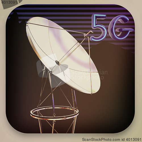 Image of Satellite dish icon . 3D illustration. Vintage style.