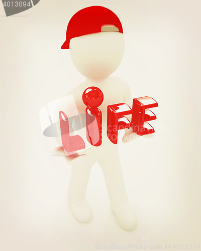 Image of Concept of life-saving with 3d man. 3D illustration. Vintage sty