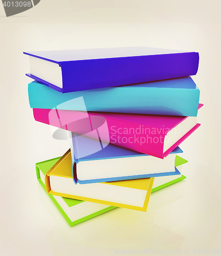 Image of colorful real books. 3D illustration. Vintage style.