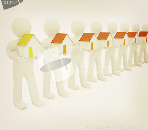 Image of 3d mans and houses . 3D illustration. Vintage style.
