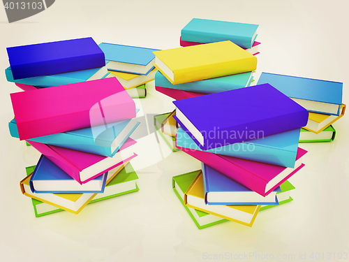 Image of colorful real books. 3D illustration. Vintage style.