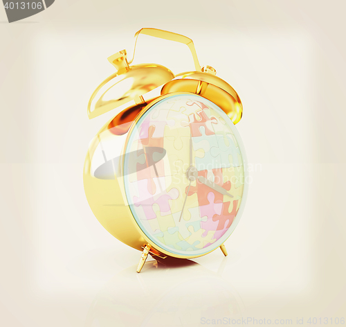 Image of Gold alarm clock . 3D illustration. Vintage style.