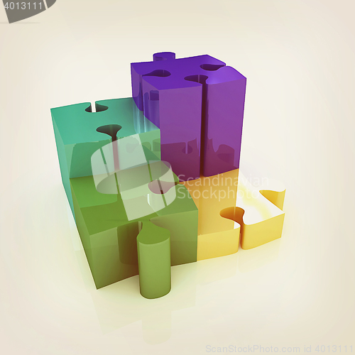 Image of Puzzle. The concept of growth . 3D illustration. Vintage style.