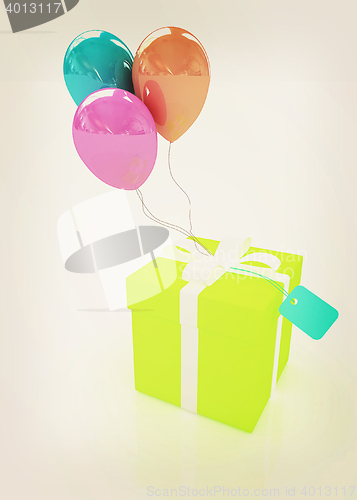 Image of Gift box with balloon for summer . 3D illustration. Vintage styl
