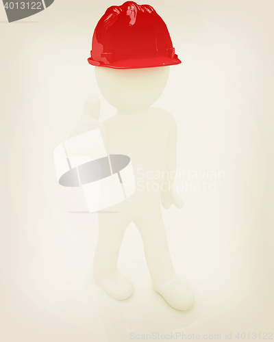 Image of 3d man in a hard hat with thumb up . 3D illustration. Vintage st