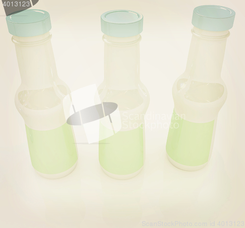 Image of Plastic milk products bottles set . 3D illustration. Vintage sty