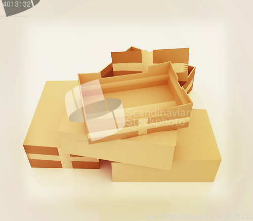 Image of Cardboard boxes . 3D illustration. Vintage style.