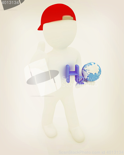 Image of 3d small man with H2O - formula of water. 3D illustration. Vinta