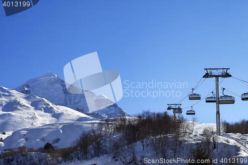 Image of Ski resort at sun winter morning
