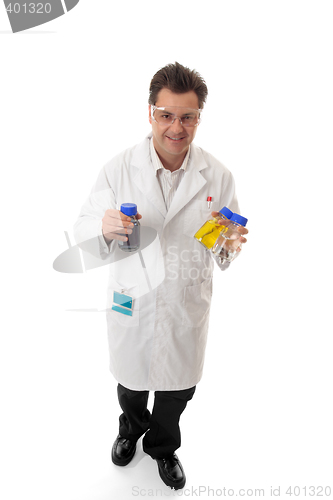 Image of Scientist carrying lab bottles