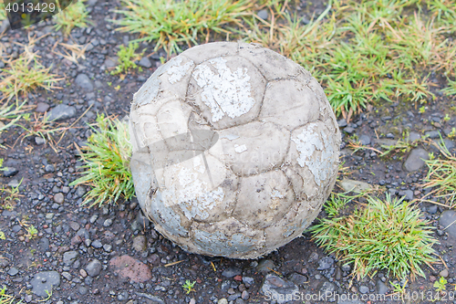 Image of Old football used by a dog