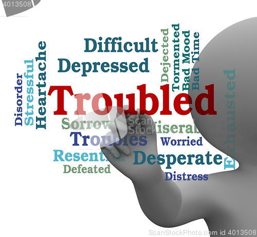 Image of Troubled Word Represents Difficult Problem 3d Rendering