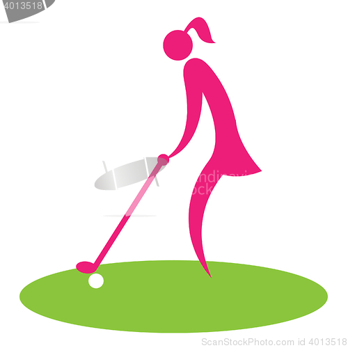 Image of Woman Teeing Off Shows Golf Course Professional Golfer