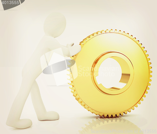 Image of Gold gear set with 3d man . 3D illustration. Vintage style.