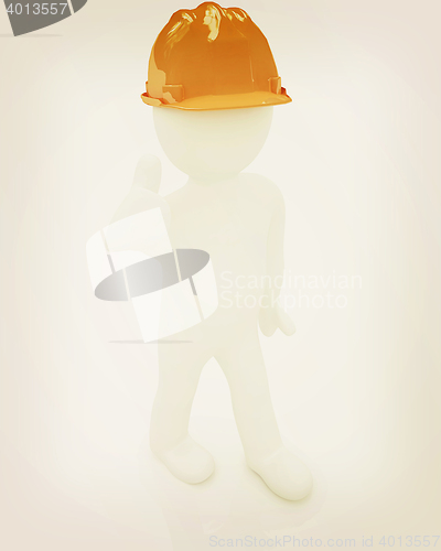 Image of 3d man in a hard hat with thumb up . 3D illustration. Vintage st