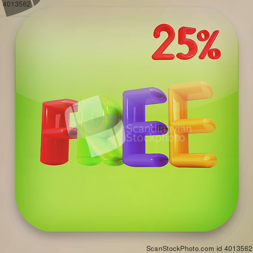 Image of \"Free\" colorful icon . 3D illustration. Vintage style.