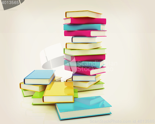 Image of Colorful real books. 3D illustration. Vintage style.