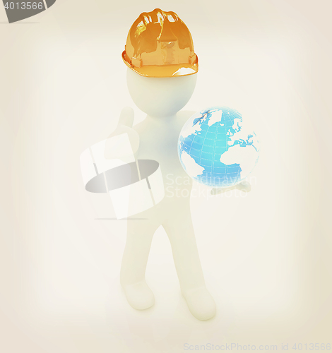 Image of 3d man in a hard hat with thumb up presents concept: \"My company