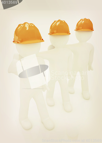 Image of 3d mans in a hard hat with thumb up . 3D illustration. Vintage s