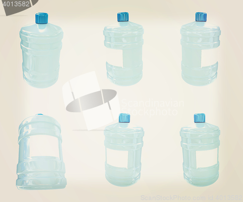 Image of Set of bottle with clean blue water . 3D illustration. Vintage s