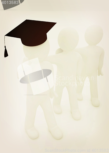 Image of 3d man in a graduation Cap with thumb up and 3d mans stand arms 