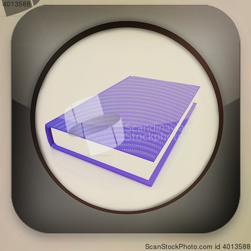 Image of Glossy icon with book . 3D illustration. Vintage style.