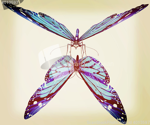 Image of Butterfly. 3D illustration. Vintage style.
