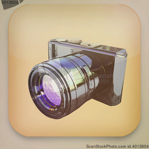 Image of photo camera icon . 3D illustration. Vintage style.