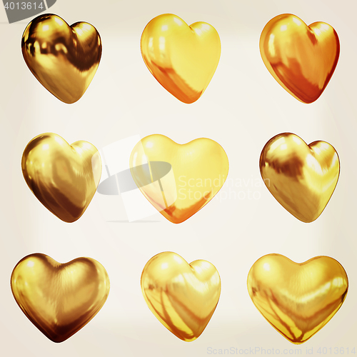 Image of Gold hearts set for wedding design . 3D illustration. Vintage st