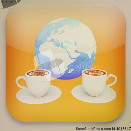 Image of Coffee cups icon. Internet concept . 3D illustration. Vintage st