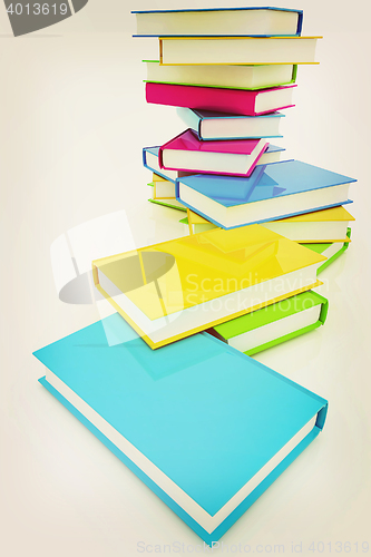 Image of colorful real books. 3D illustration. Vintage style.