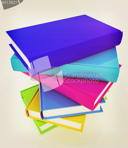 Image of colorful real books. 3D illustration. Vintage style.