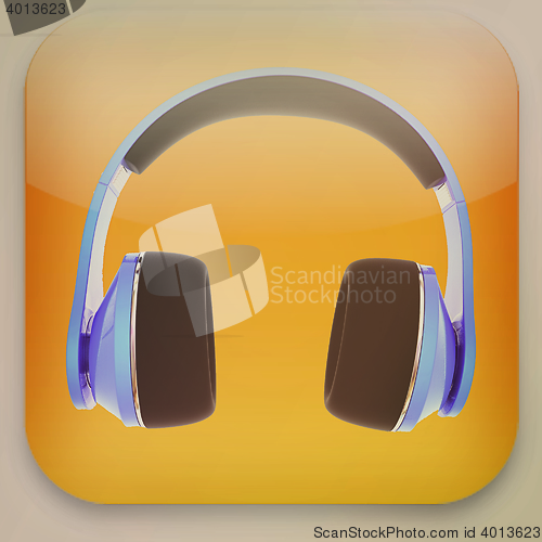 Image of glossy headset web icon design element . 3D illustration. Vintag