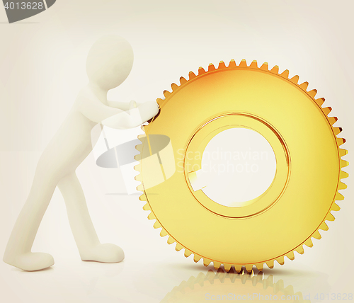 Image of Gold gear set with 3d man . 3D illustration. Vintage style.