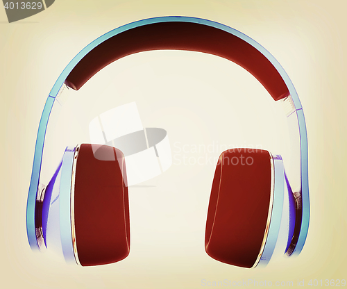 Image of 3d illustration of blue headphones. 3D illustration. Vintage sty